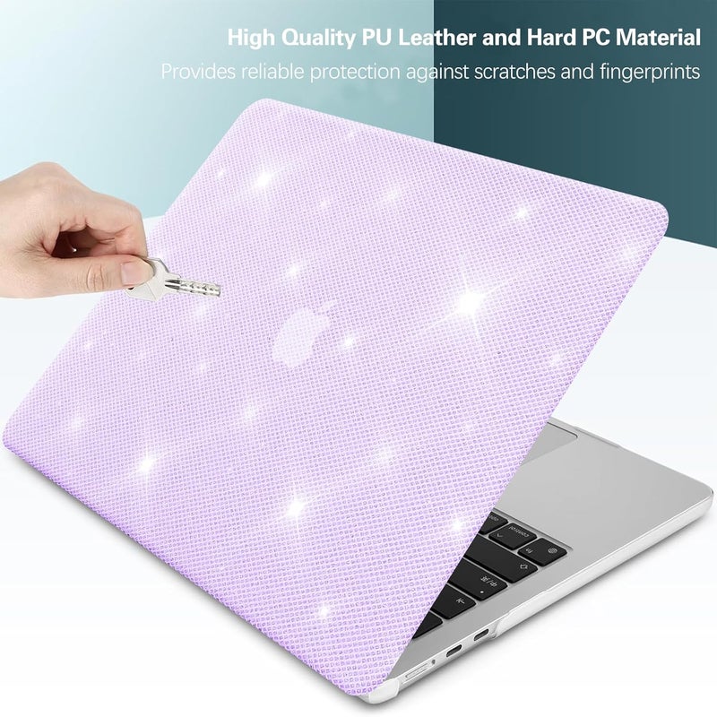 KEROM Glitter Case for MacBook Air 13 inch 2025-2022 M4 M3 M2 A3240 A3113 A2681, Luxury Bedazzled Shiny Bling Sparkle Textured PU Leather Hard Shell & Keyboard Cover for Mac Air 13.6 inch Case, Purple - Image 4